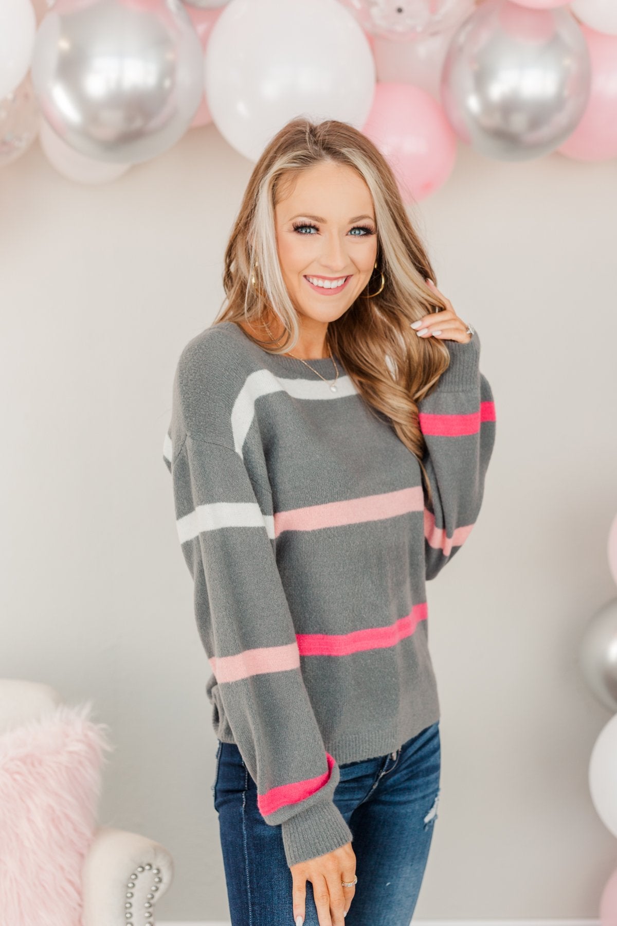 Found My Love Knit Sweater- Charcoal