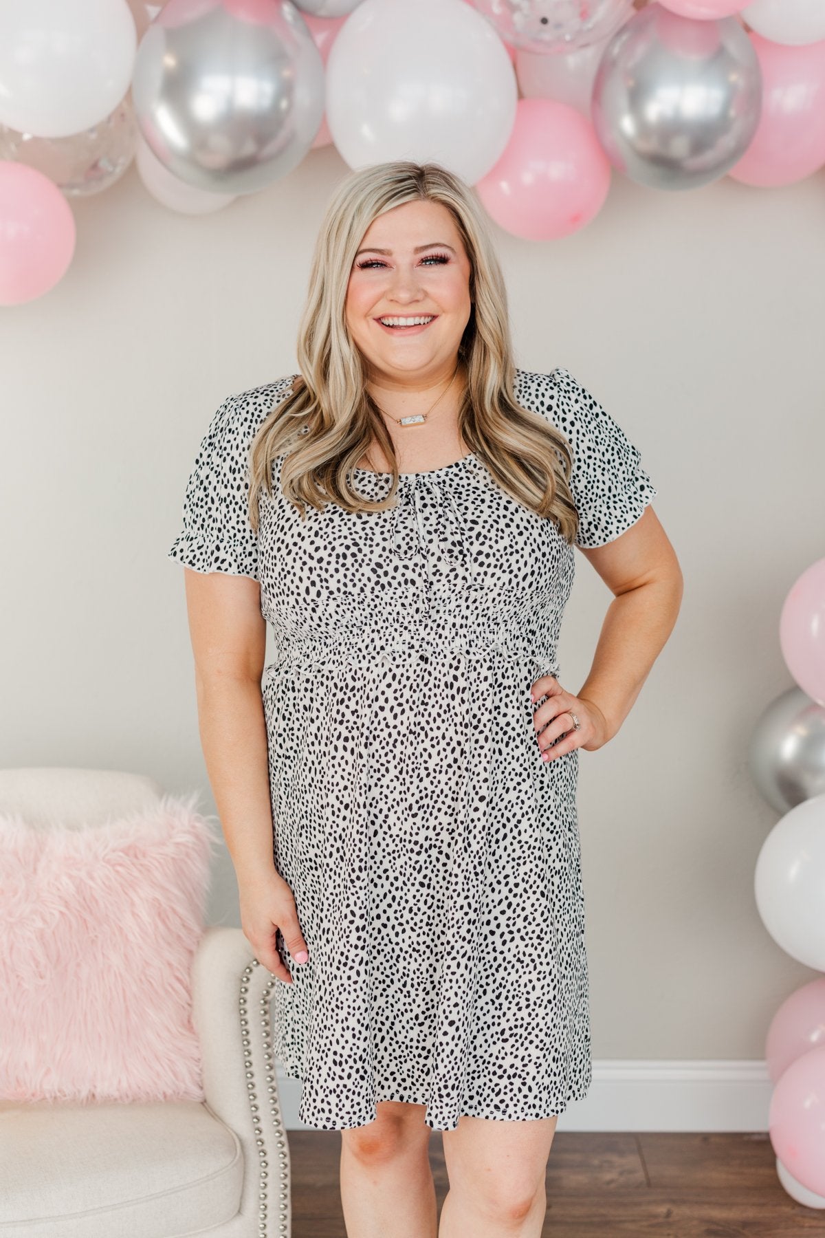 Be My Beloved Spotted Print Dress- Off White & Black