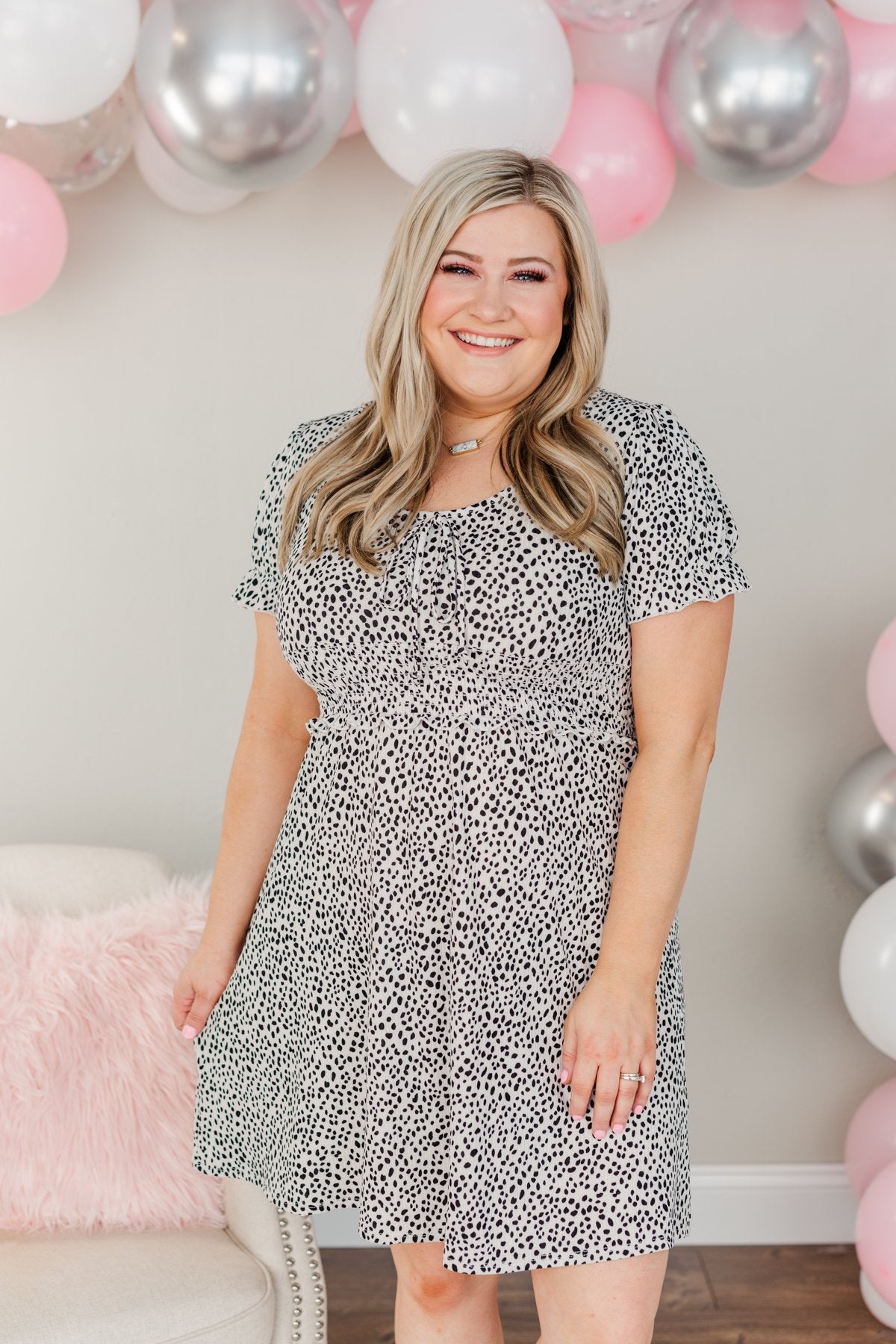 Be My Beloved Spotted Print Dress- Off White & Black