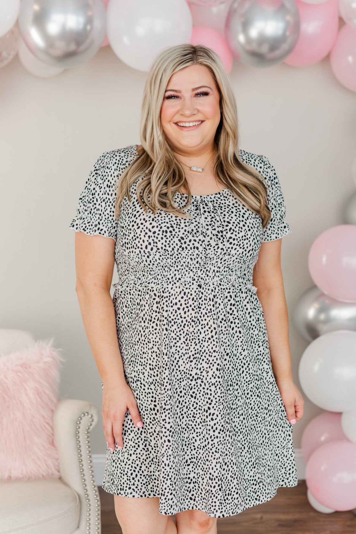 Be My Beloved Spotted Print Dress- Off White & Black