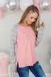 Forever In Love Long Sleeve Top- Pink & Grey