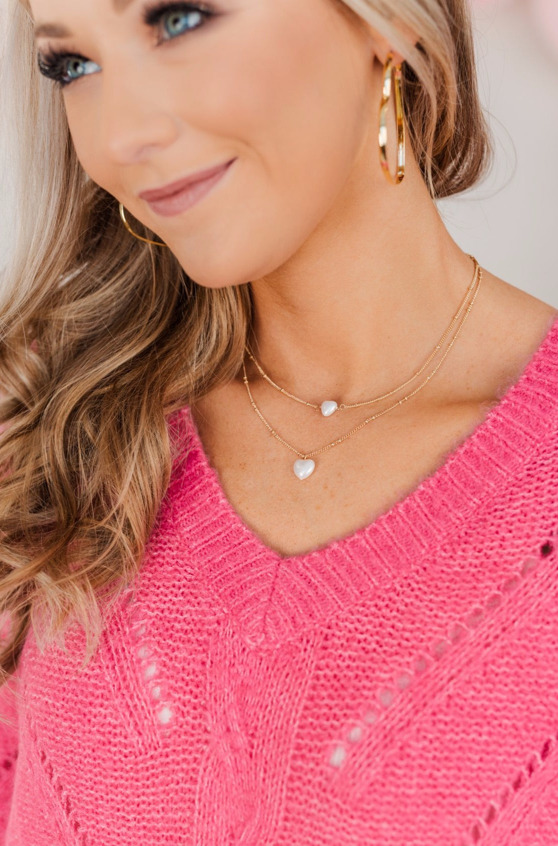 Darling 2-Tier Heart Necklace- Gold & Pearl