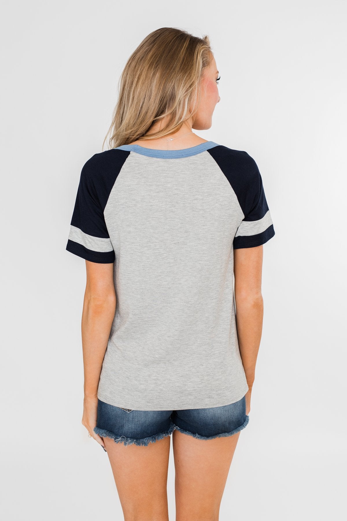 Raglan "Mama Bear" Short Sleeve Top- Heather Grey & Navy