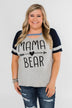 Raglan "Mama Bear" Short Sleeve Top- Heather Grey & Navy
