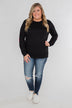 Struck By Love Heart Elbow Patch Top- Black