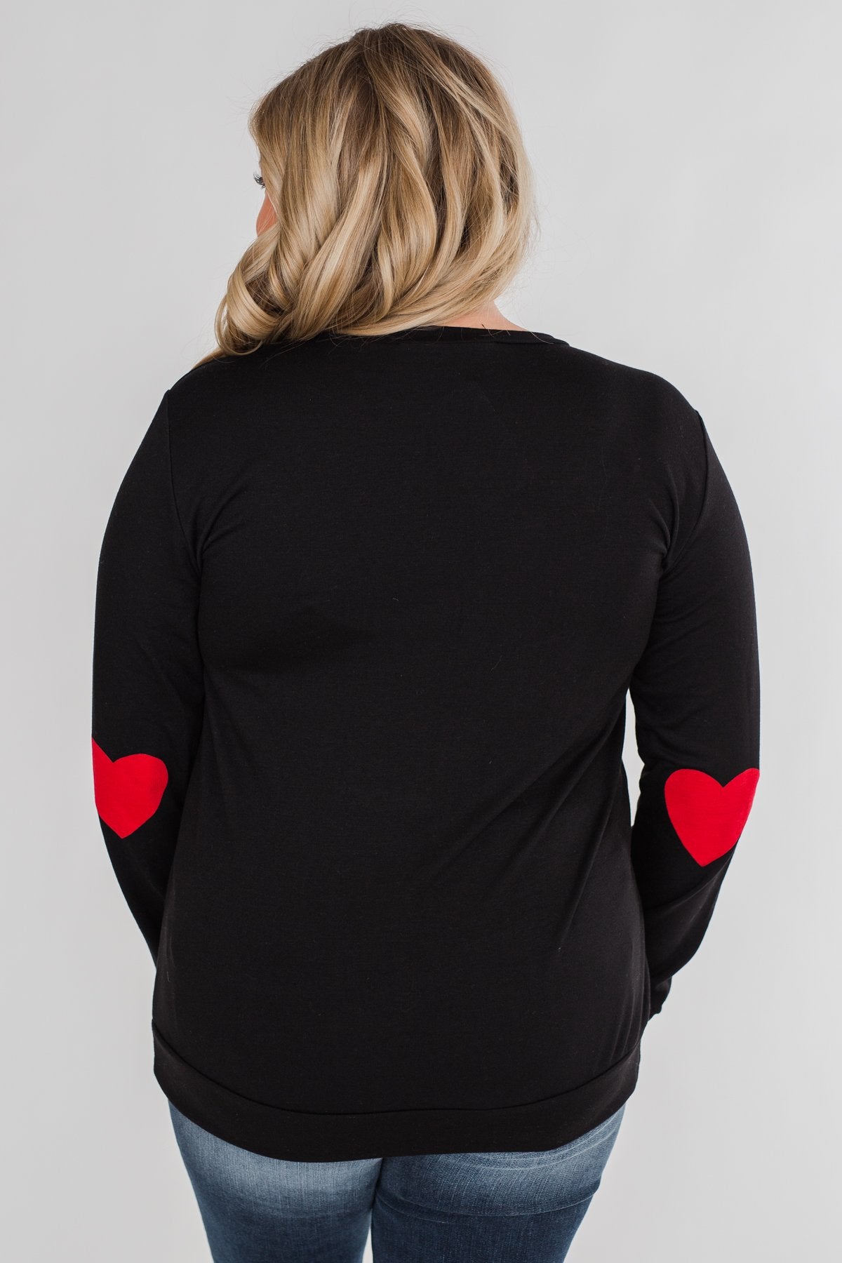 Struck By Love Heart Elbow Patch Top- Black