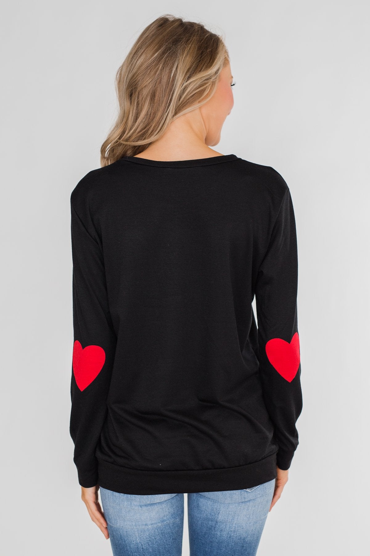 Struck By Love Heart Elbow Patch Top Black