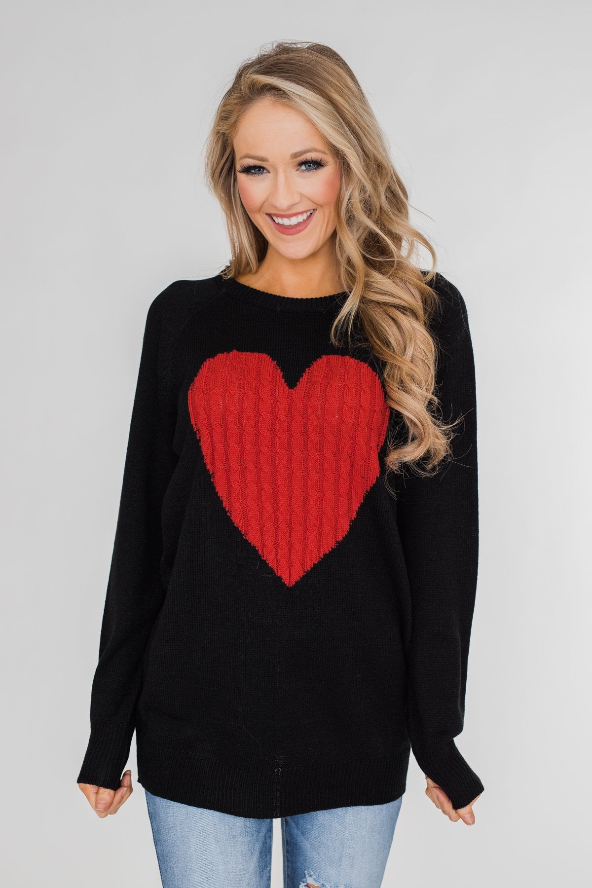 Love Your Life Knitted Heart Sweater - Black – The Pulse Boutique