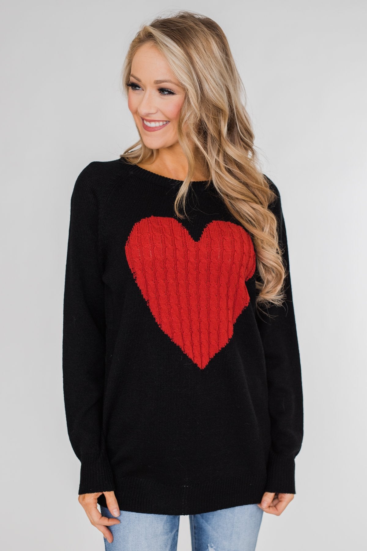 Love Your Life Knitted Heart Sweater Black - Main Image
