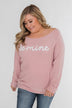 "Be Mine" Heart Elbow Patch Top - Blush