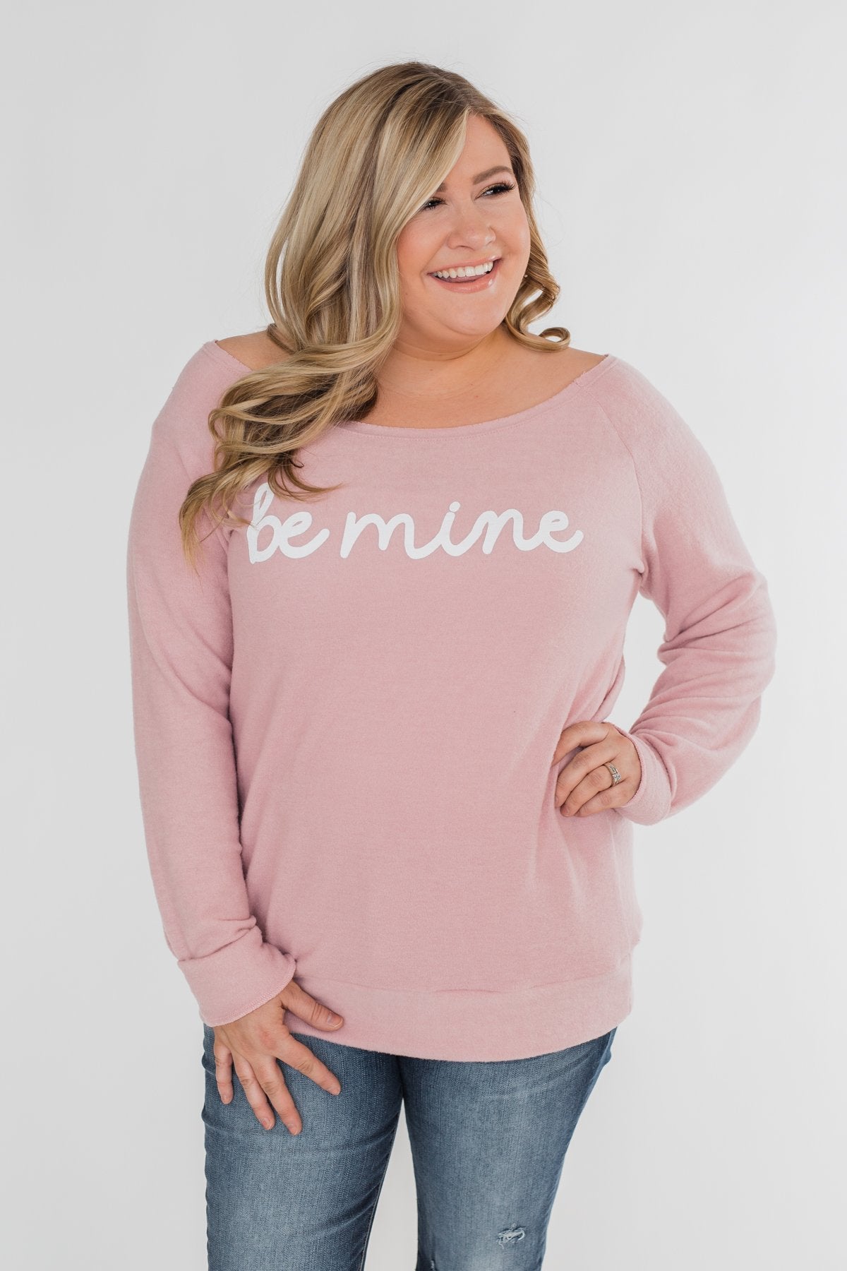 "Be Mine" Heart Elbow Patch Top - Blush