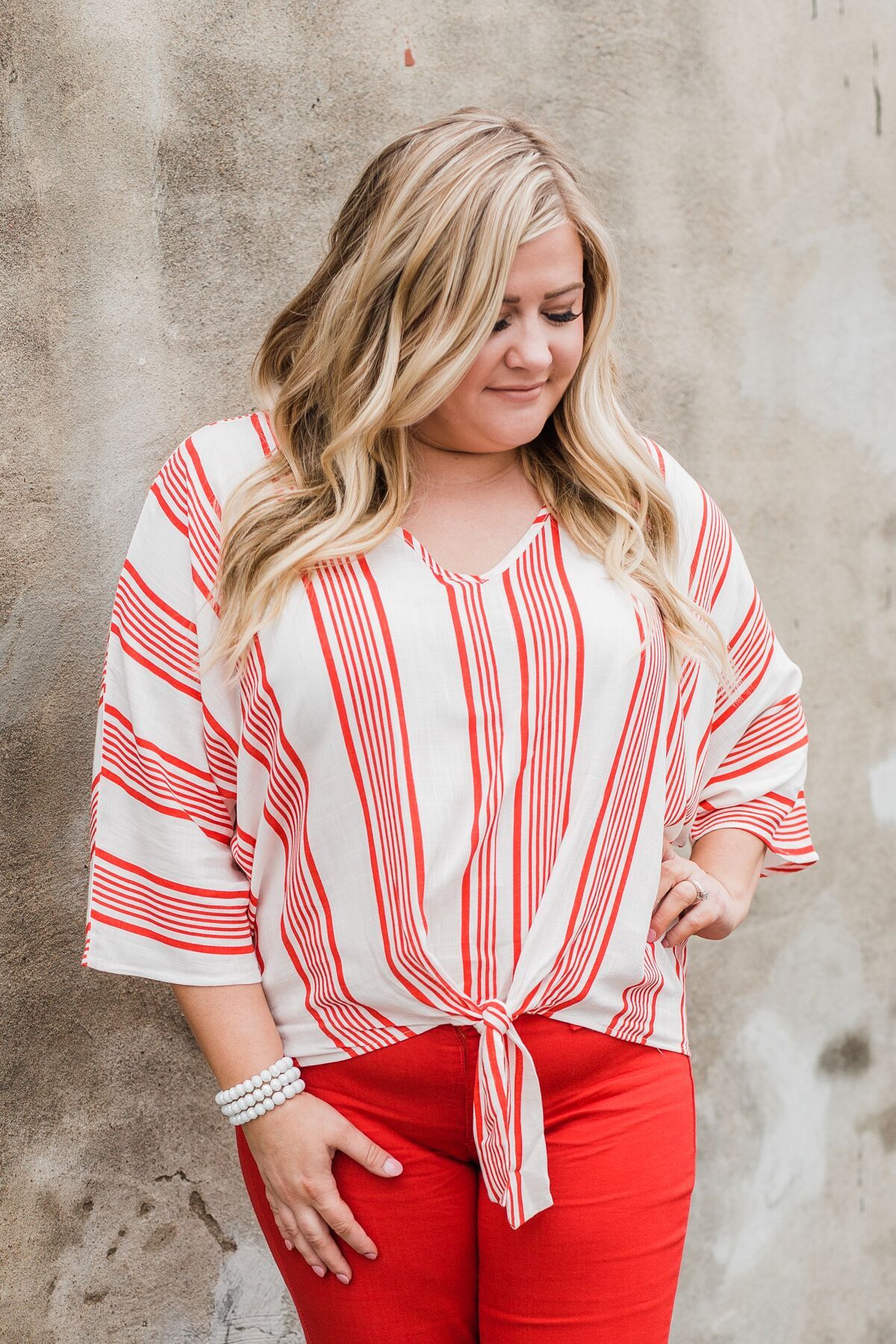 Celebrate the Day Striped Dolman Top- Red & White