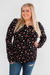 Work of Art Long Sleeve Floral Henley- Black