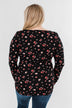 Work of Art Long Sleeve Floral Henley- Black