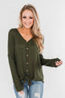 Thermal Button Knot Top- Dark Olive