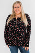 Work of Art Long Sleeve Floral Henley- Black