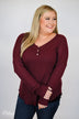 Knowing You V-Neck Thermal Top- Burgundy