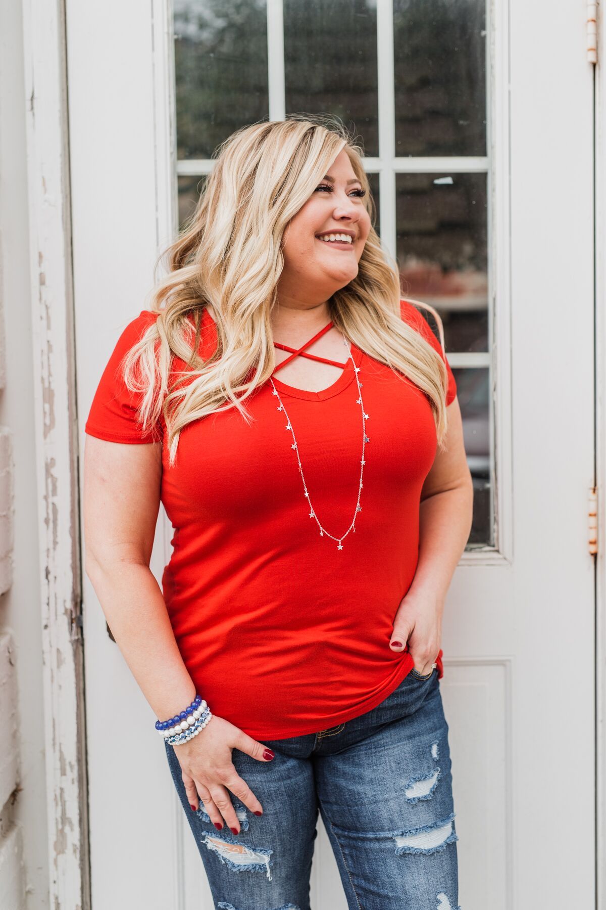 Meet Me Here Short Sleeve Top- Scarlet Red
