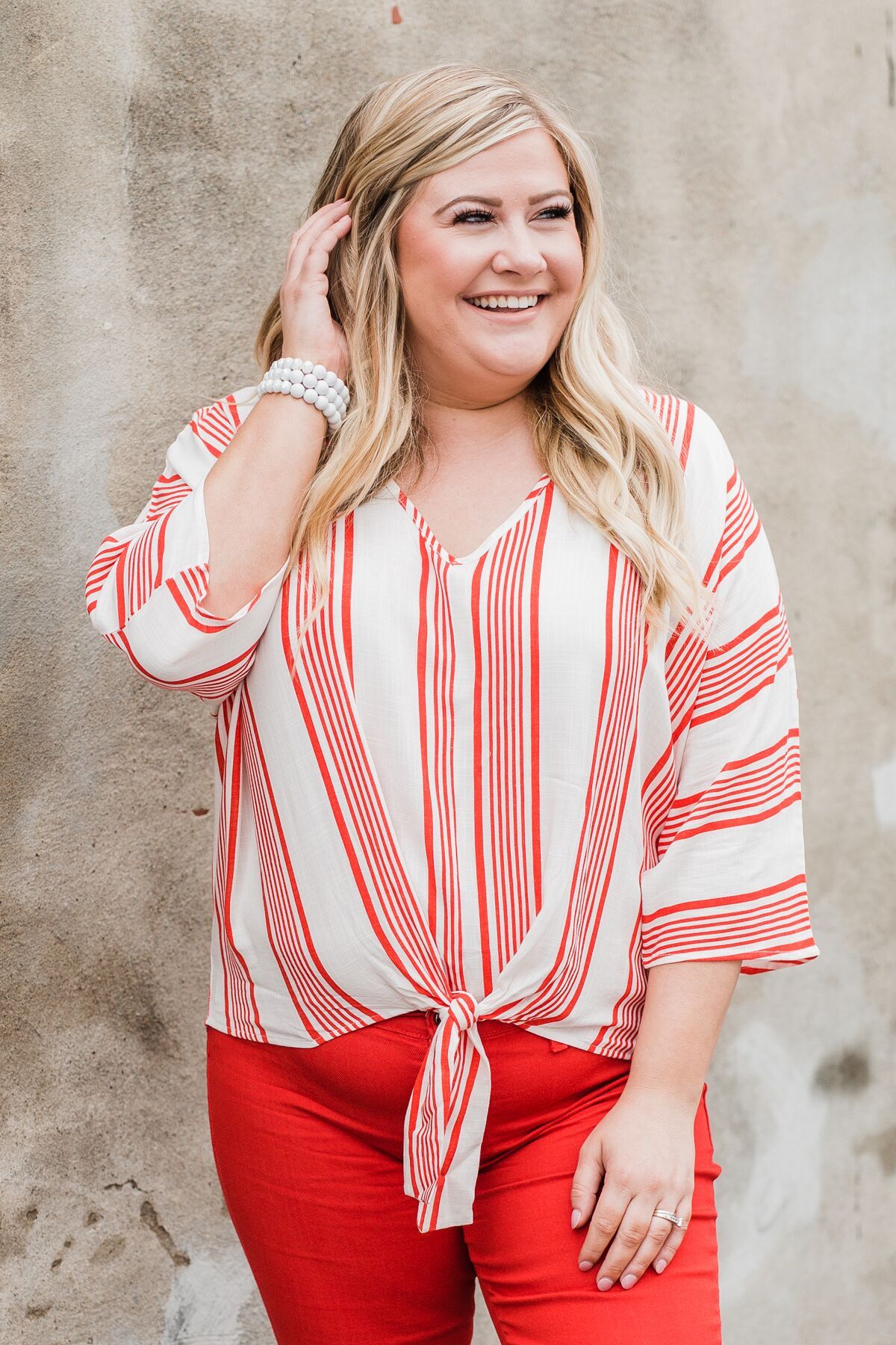 Celebrate the Day Striped Dolman Top- Red & White