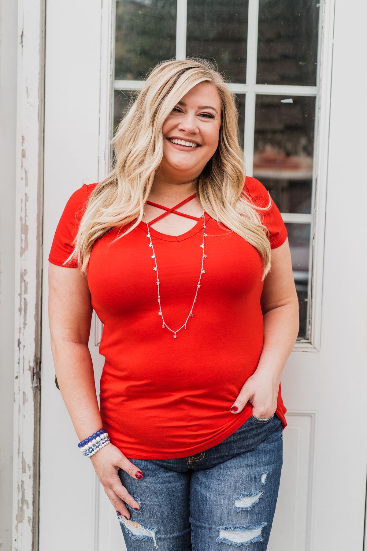 Meet Me Here Short Sleeve Top- Scarlet Red
