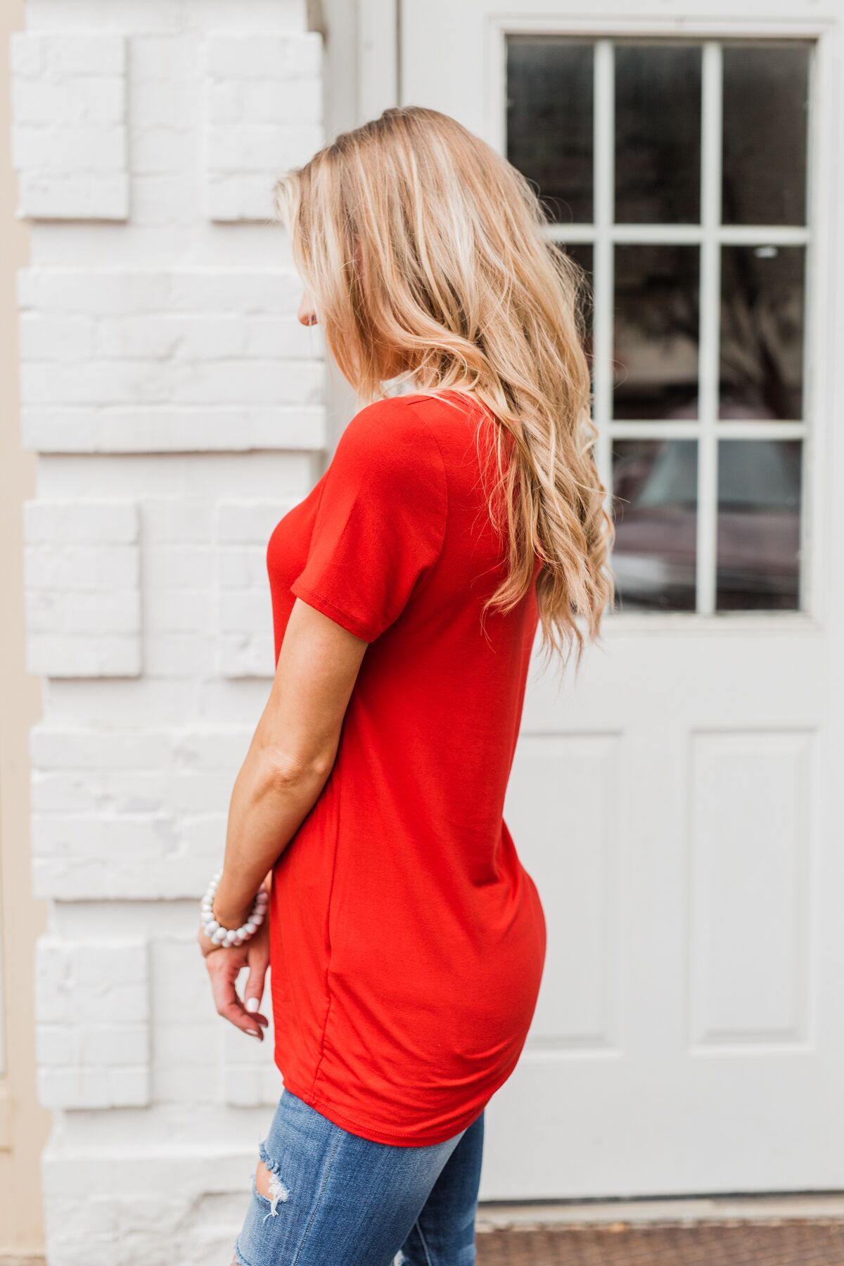 Meet Me Here Short Sleeve Top- Scarlet Red