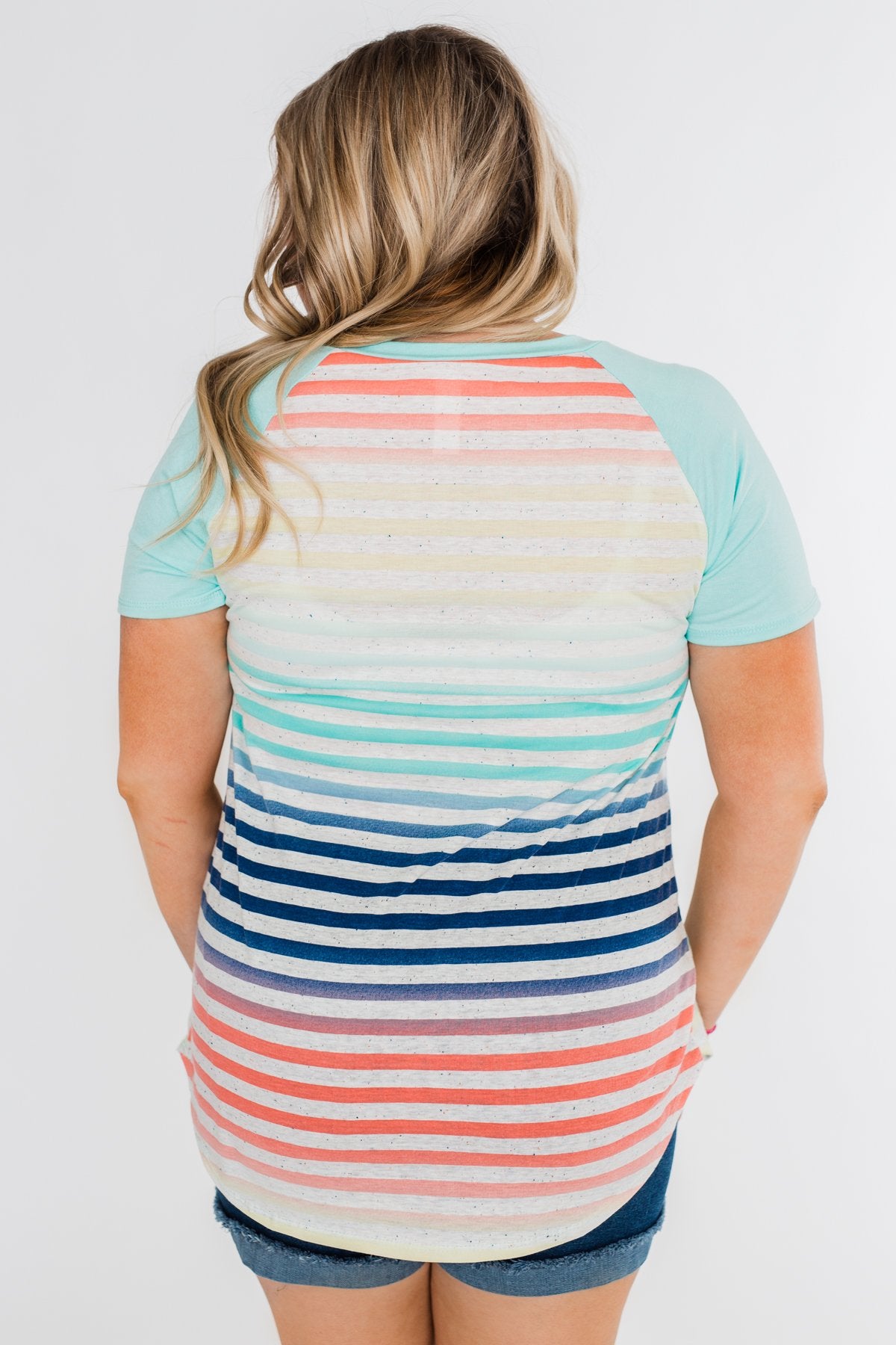 Summer Horizon Multi-Colored Striped Top- Light Blue
