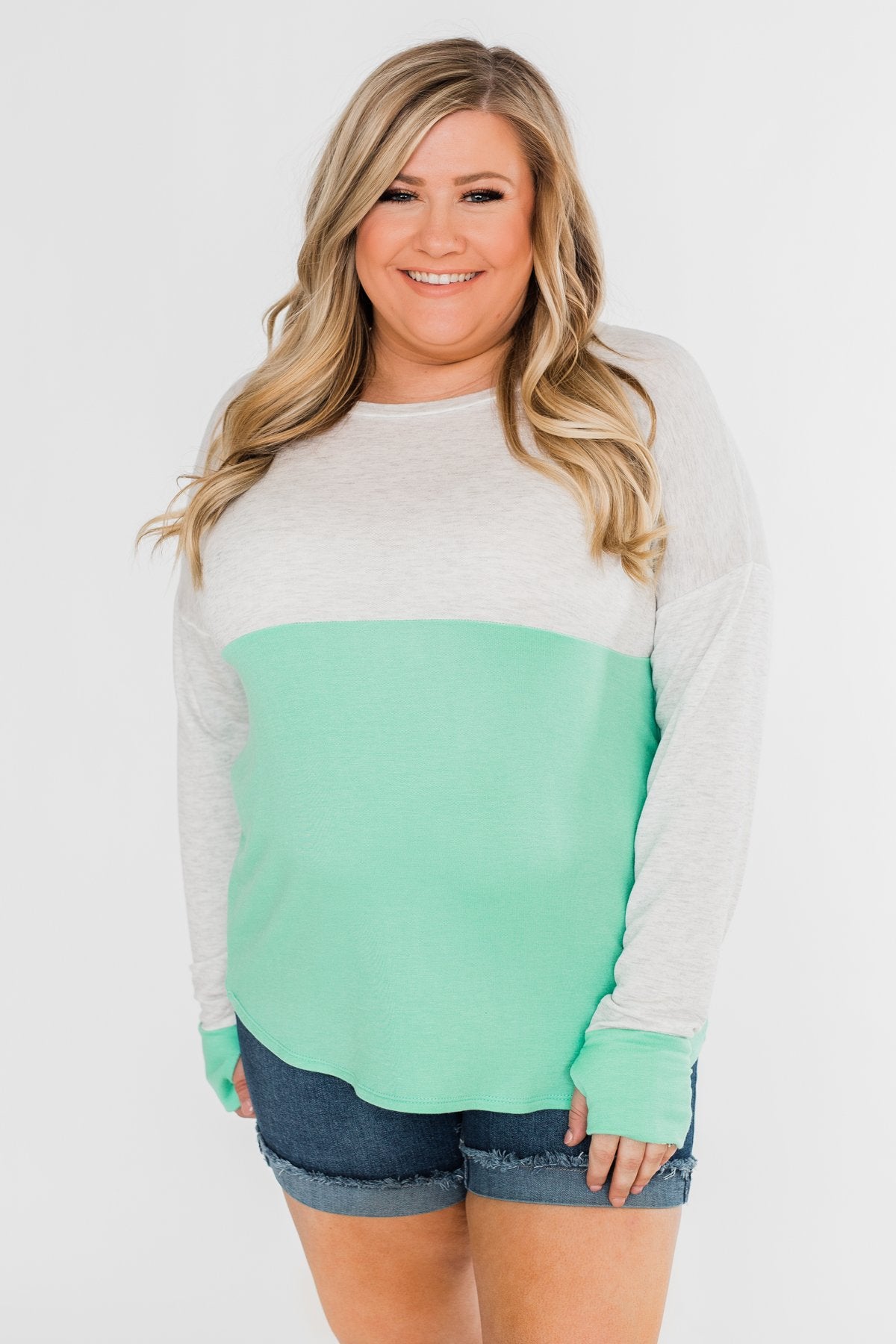 Color Block Thumb Hole Top- Mint