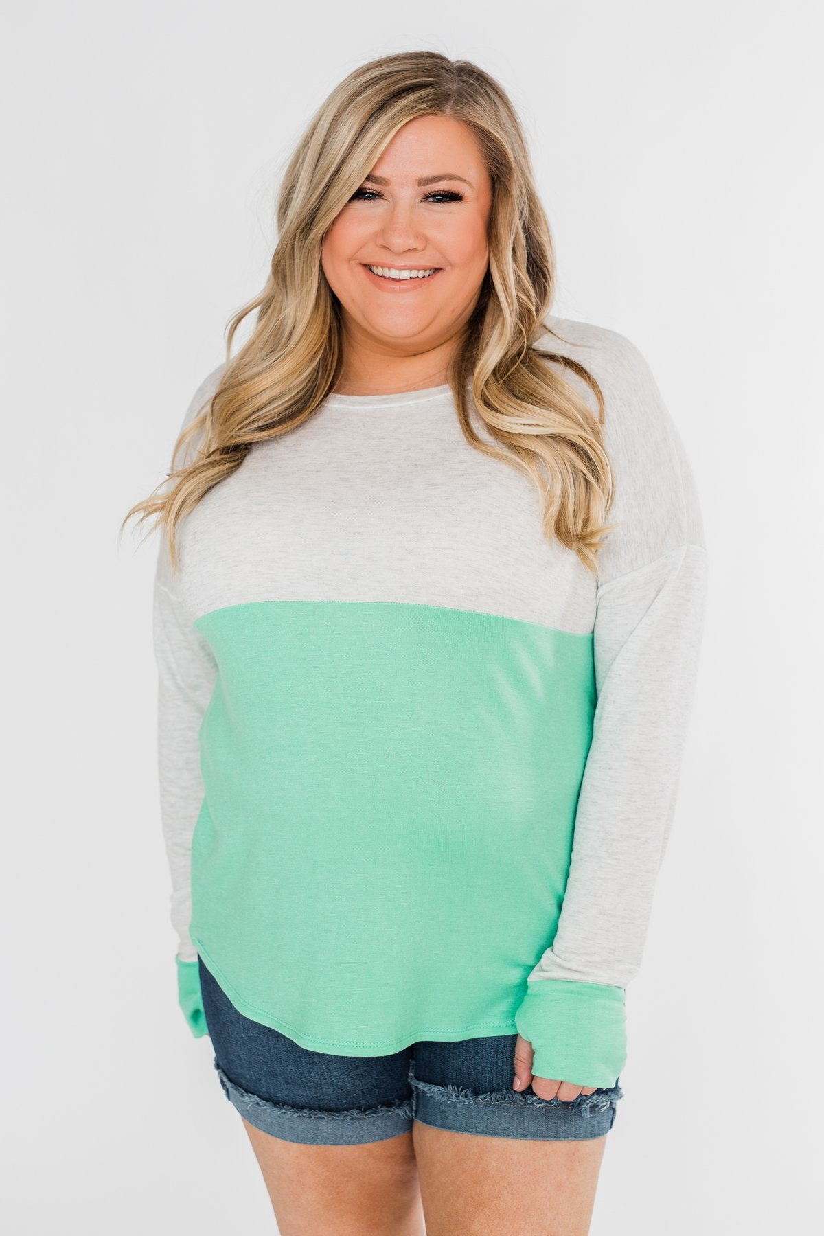 Color Block Thumb Hole Top- Mint