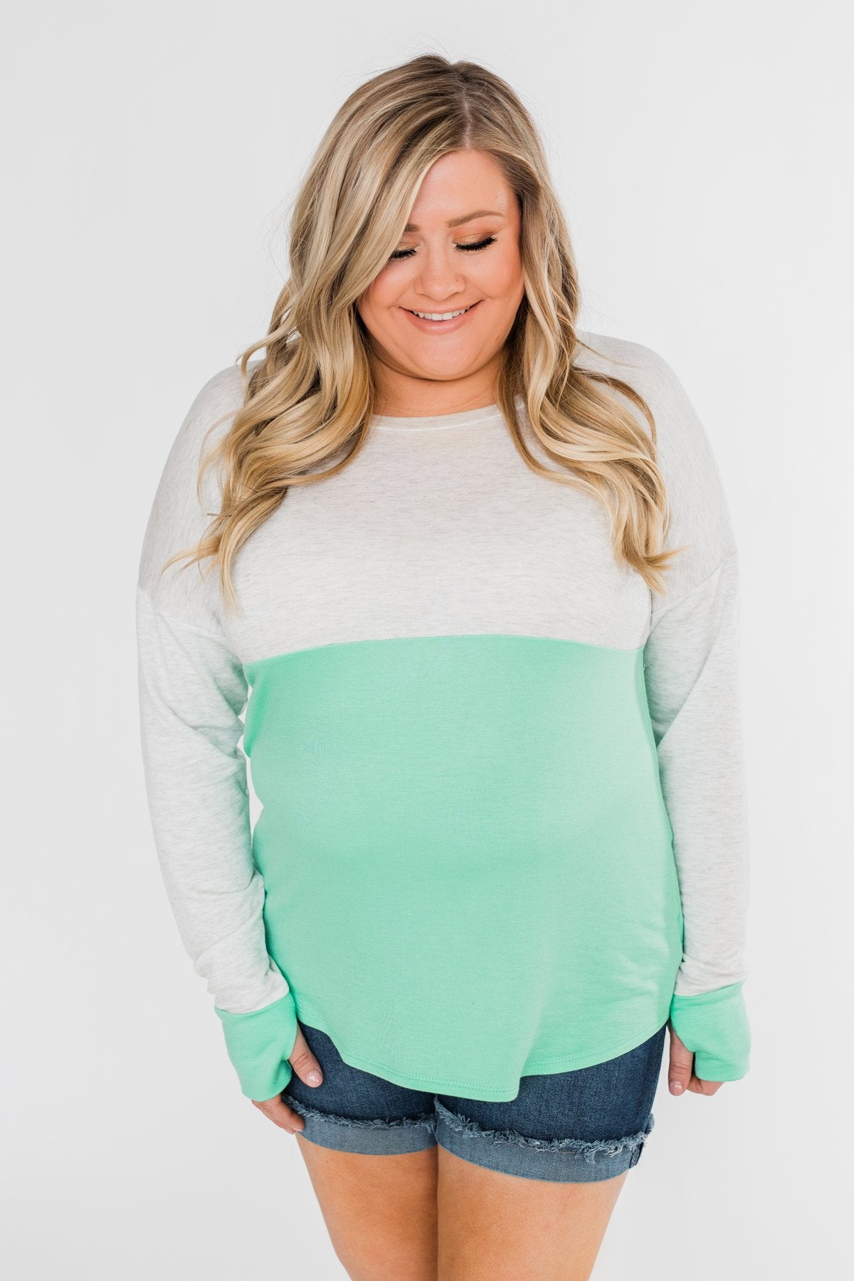 Color Block Thumb Hole Top- Mint