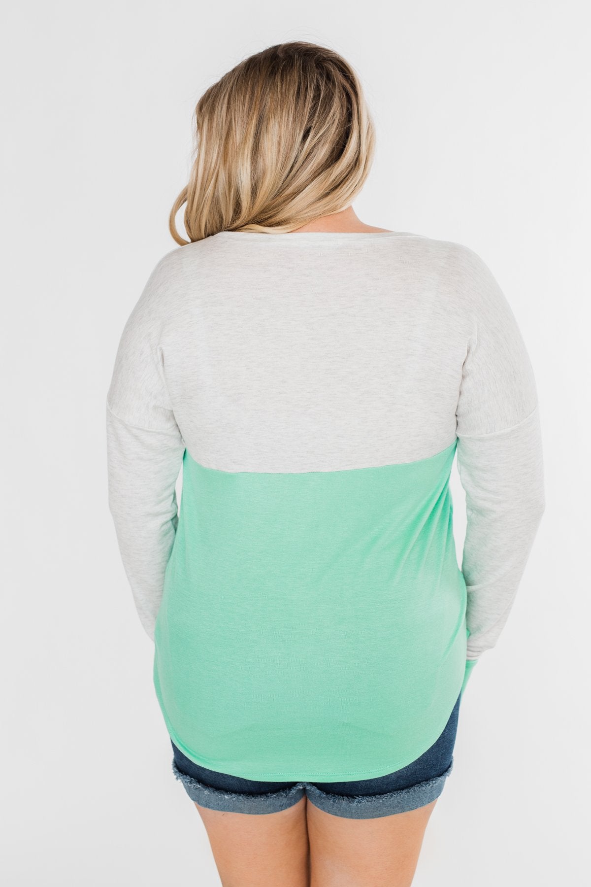 Color Block Thumb Hole Top- Mint