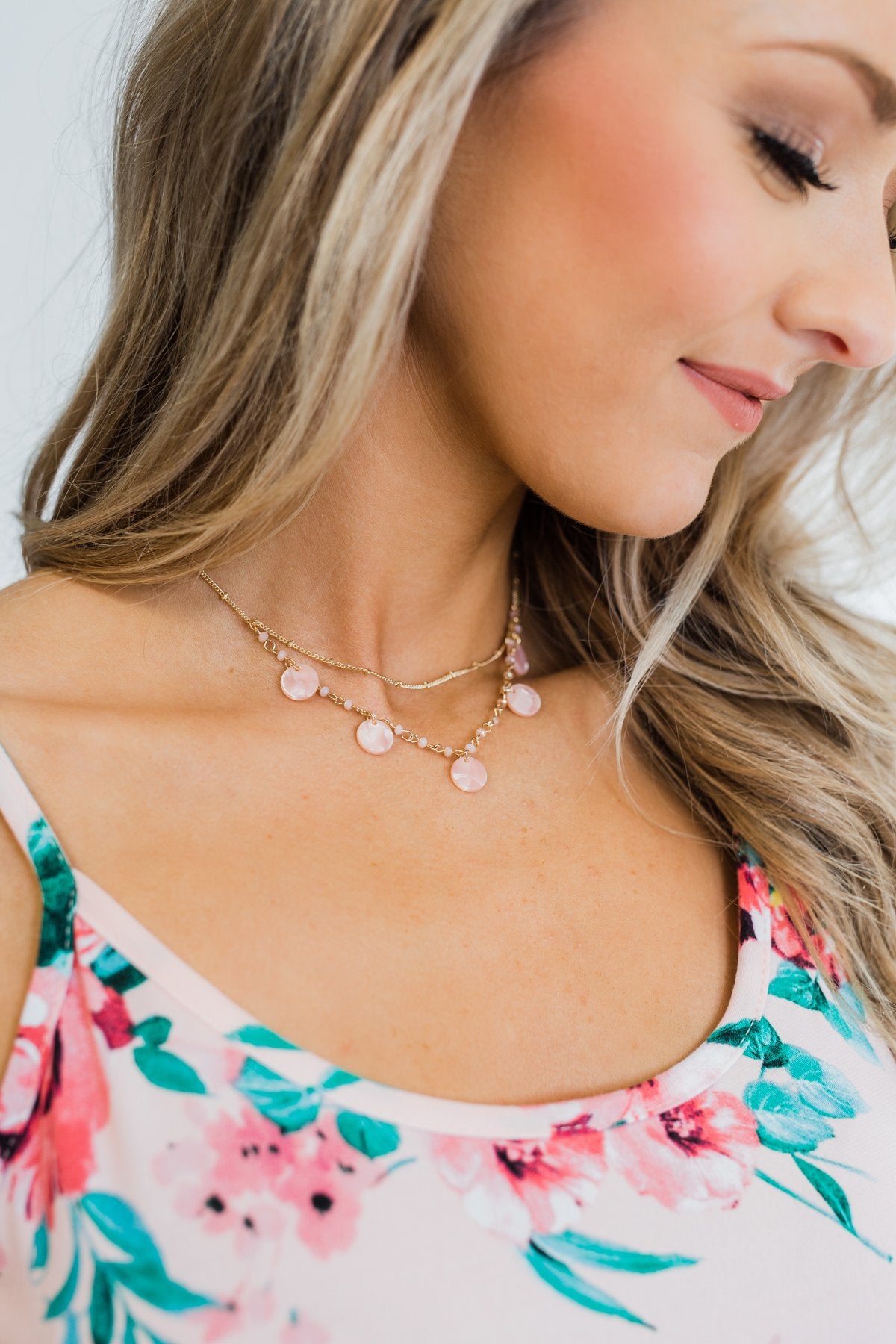 Pretty Little Circle Charm Necklace- Pink