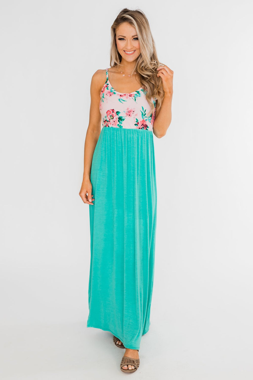 Endless Spring Floral Maxi Dress- Turquoise