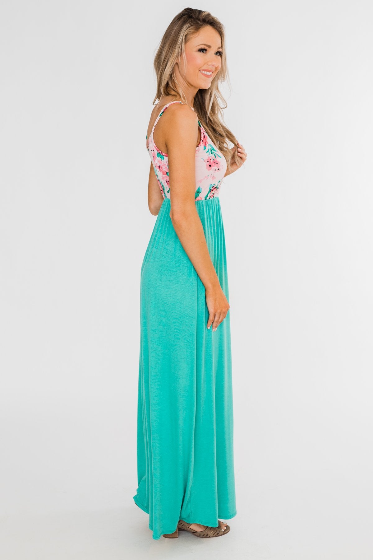 Endless Spring Floral Maxi Dress- Turquoise