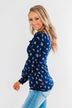 Work of Art Long Sleeve Floral Henley- Navy
