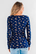 Work of Art Long Sleeve Floral Henley- Navy