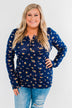 Work of Art Long Sleeve Floral Henley- Navy