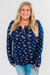 Work of Art Long Sleeve Floral Henley- Navy