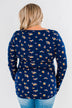 Work of Art Long Sleeve Floral Henley- Navy