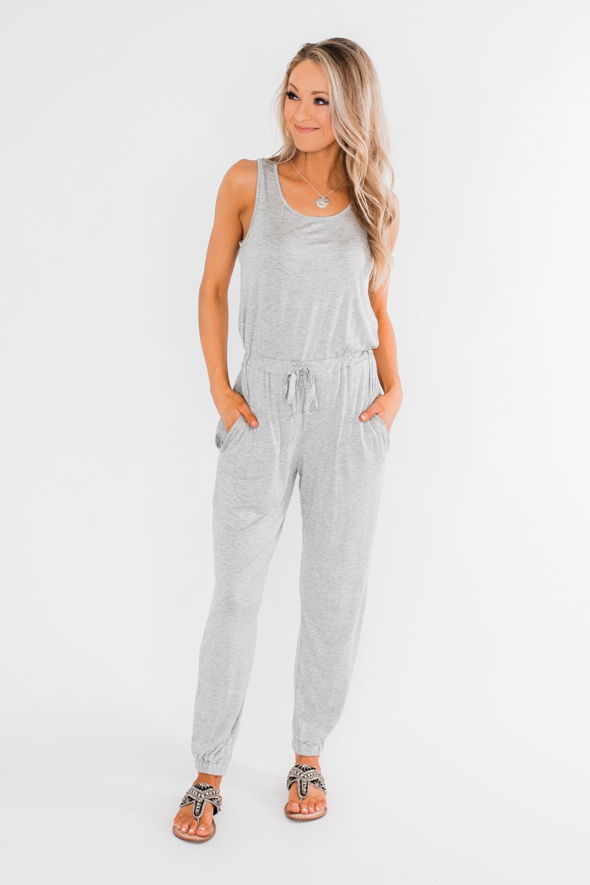 Day To Day Sleeveless Jumpsuit- Heather Grey