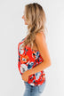 Floral Watercolor Delight -  Deep Red