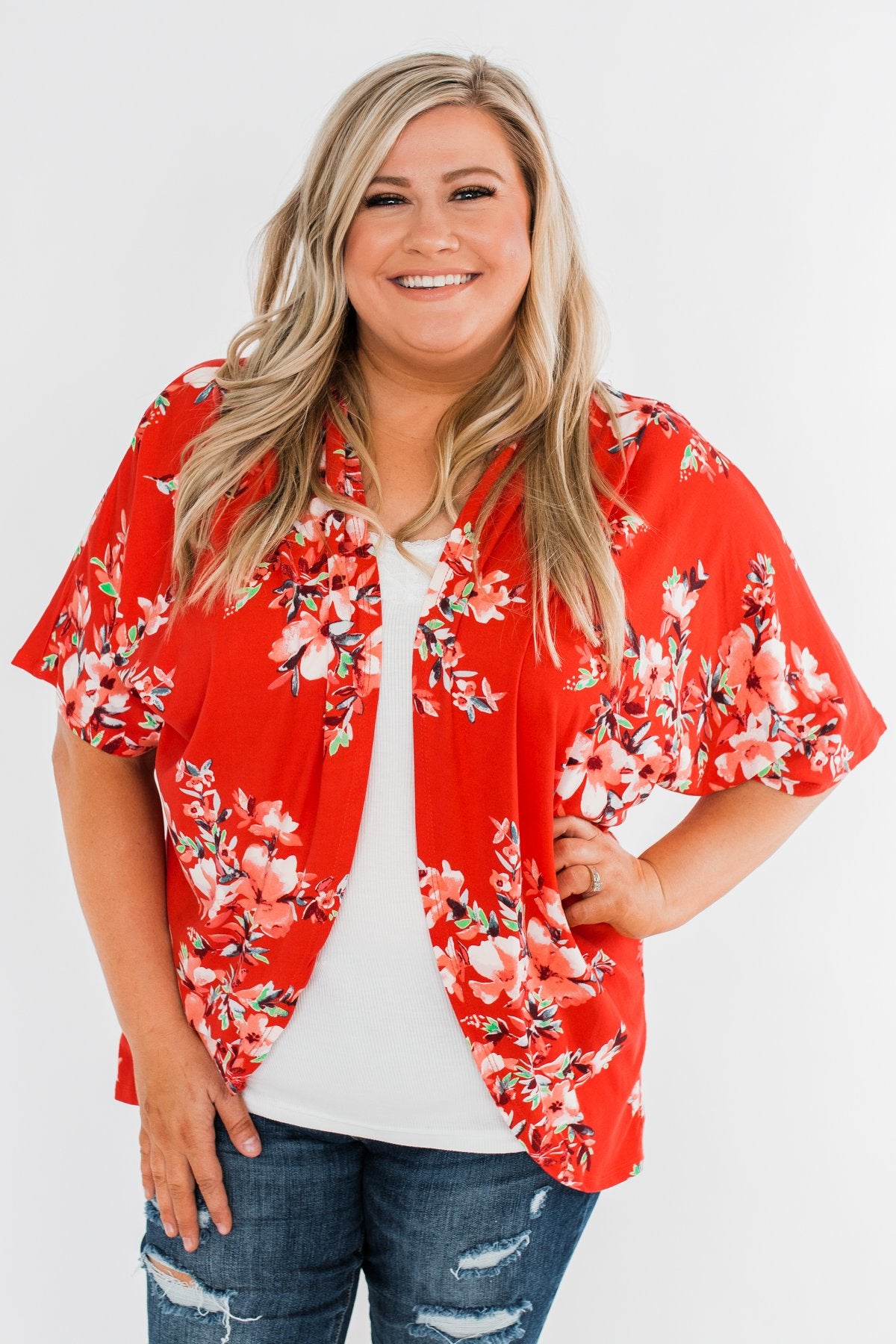 Never Been Better Floral Kimono- Scarlet Red