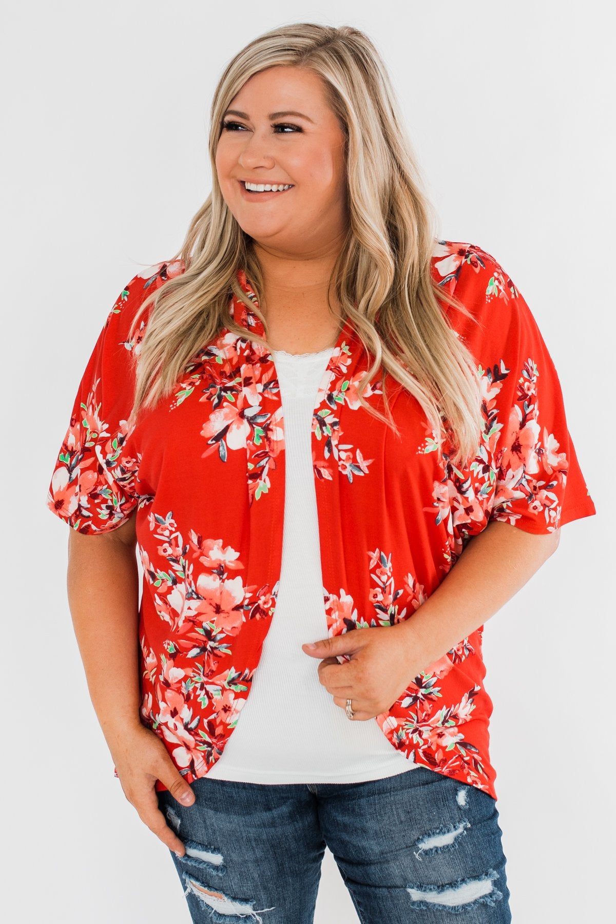 Never Been Better Floral Kimono- Scarlet Red