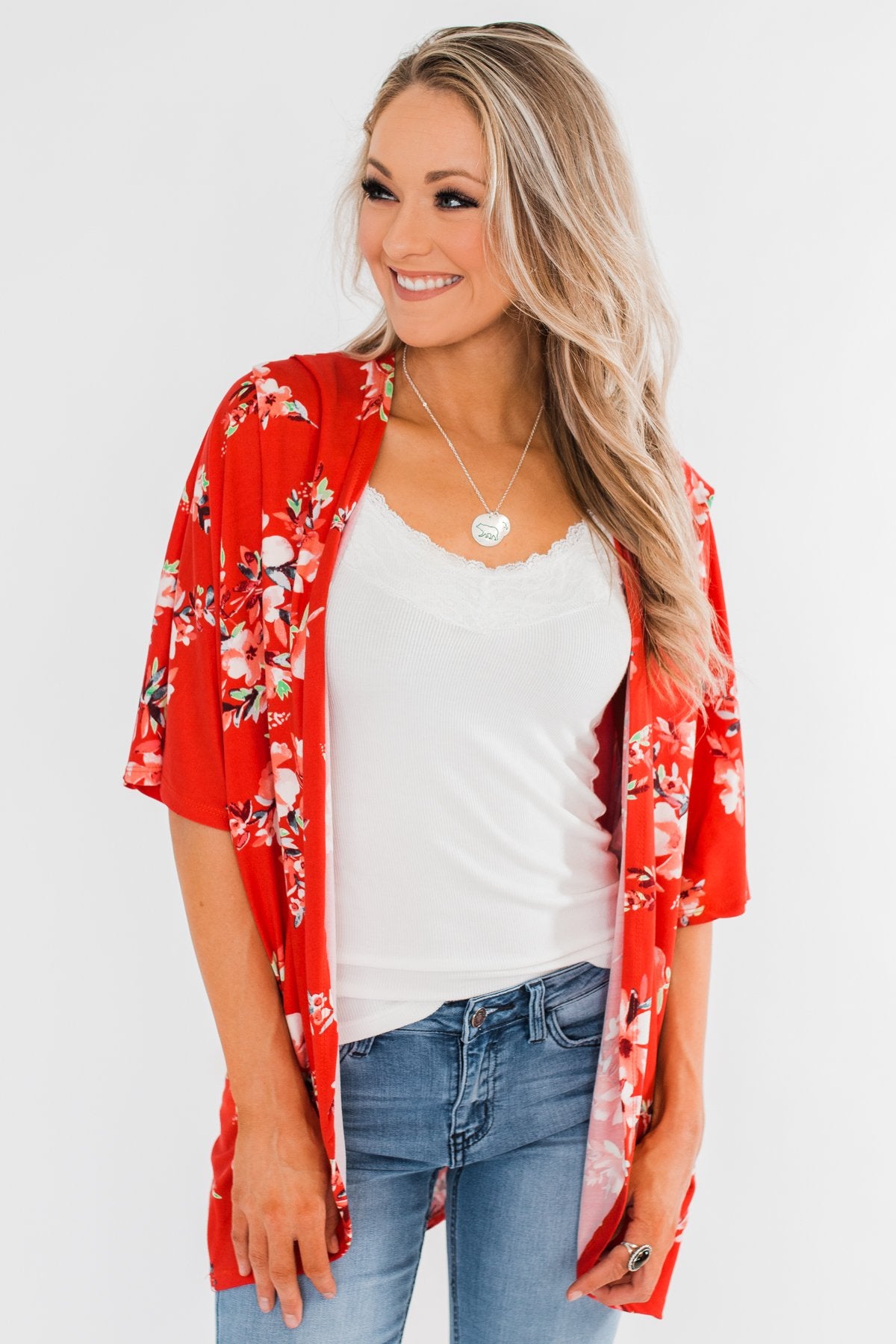 Never Been Better Floral Kimono- Scarlet Red