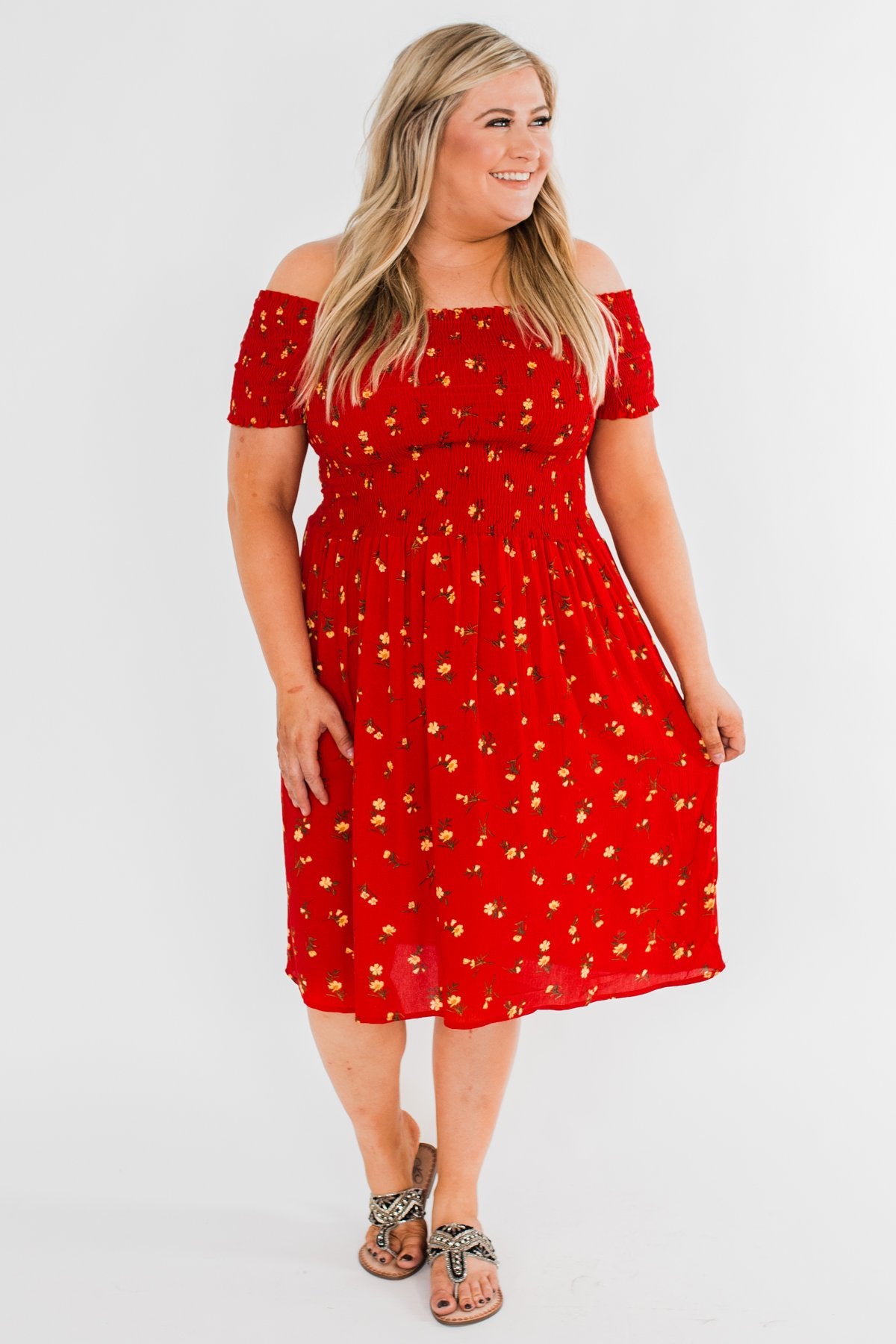Dancing Through The Flowers Cinched Dress- Red