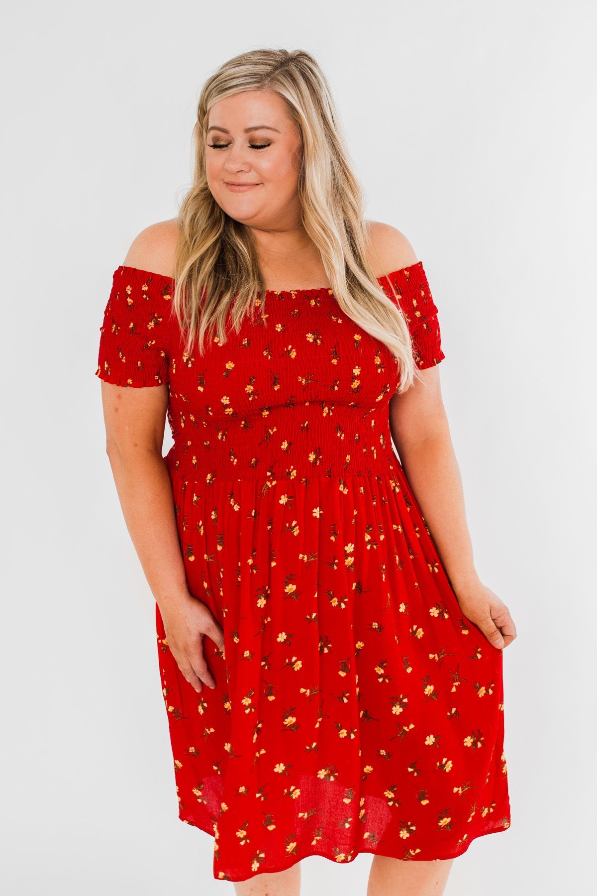Dancing Through The Flowers Cinched Dress- Red
