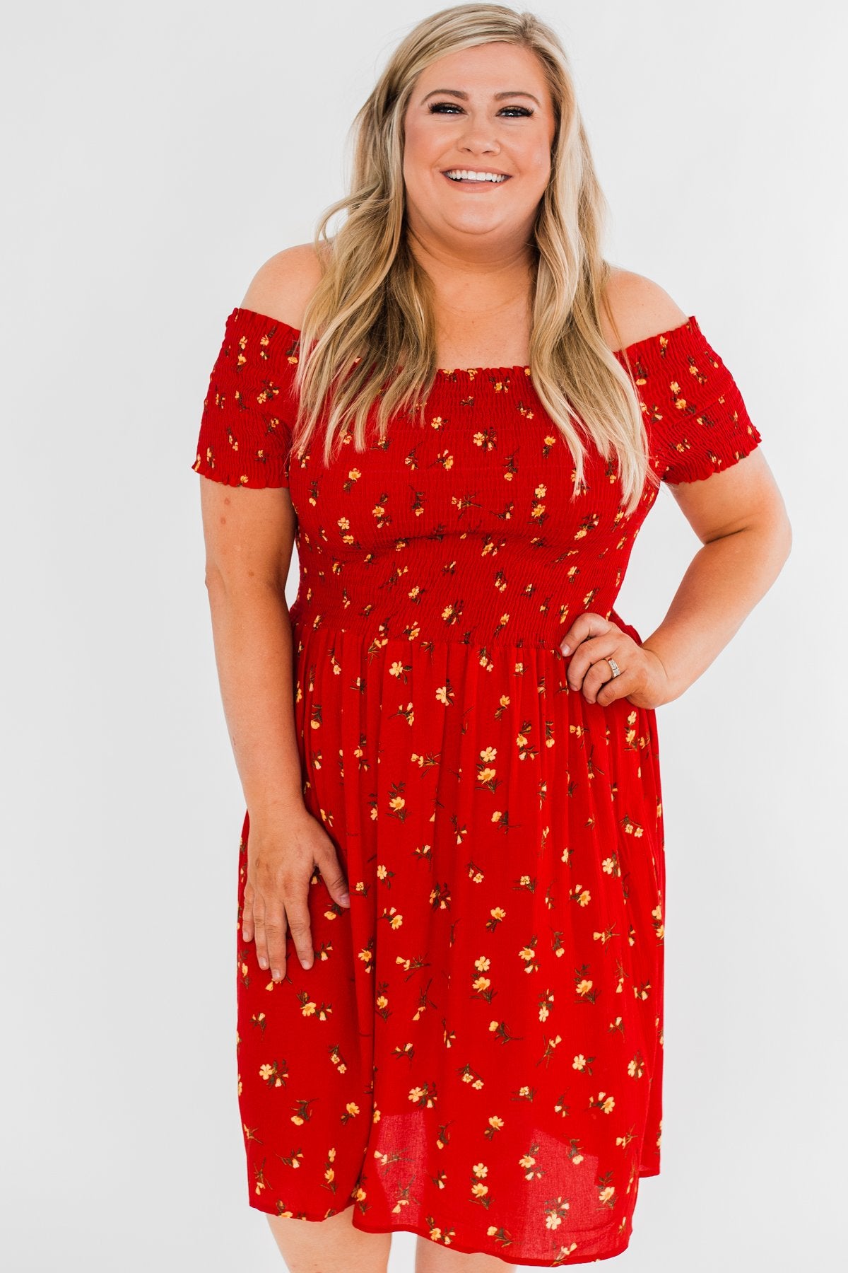Dancing Through The Flowers Cinched Dress- Red