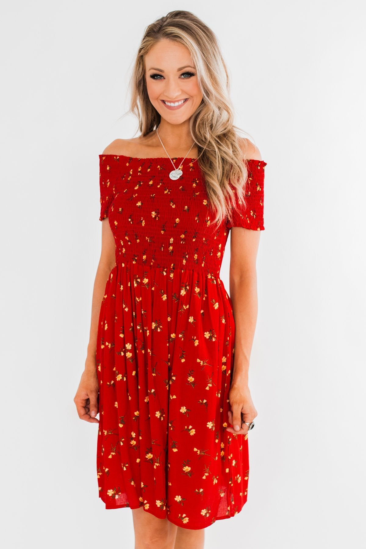 Dancing Through The Flowers Cinched Dress- Red