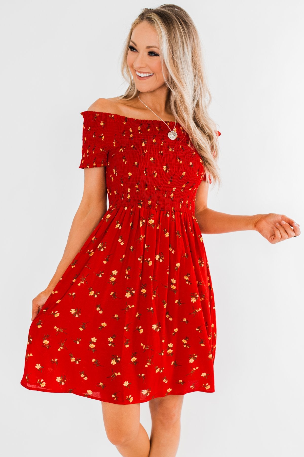 Dancing Through The Flowers Cinched Dress- Red