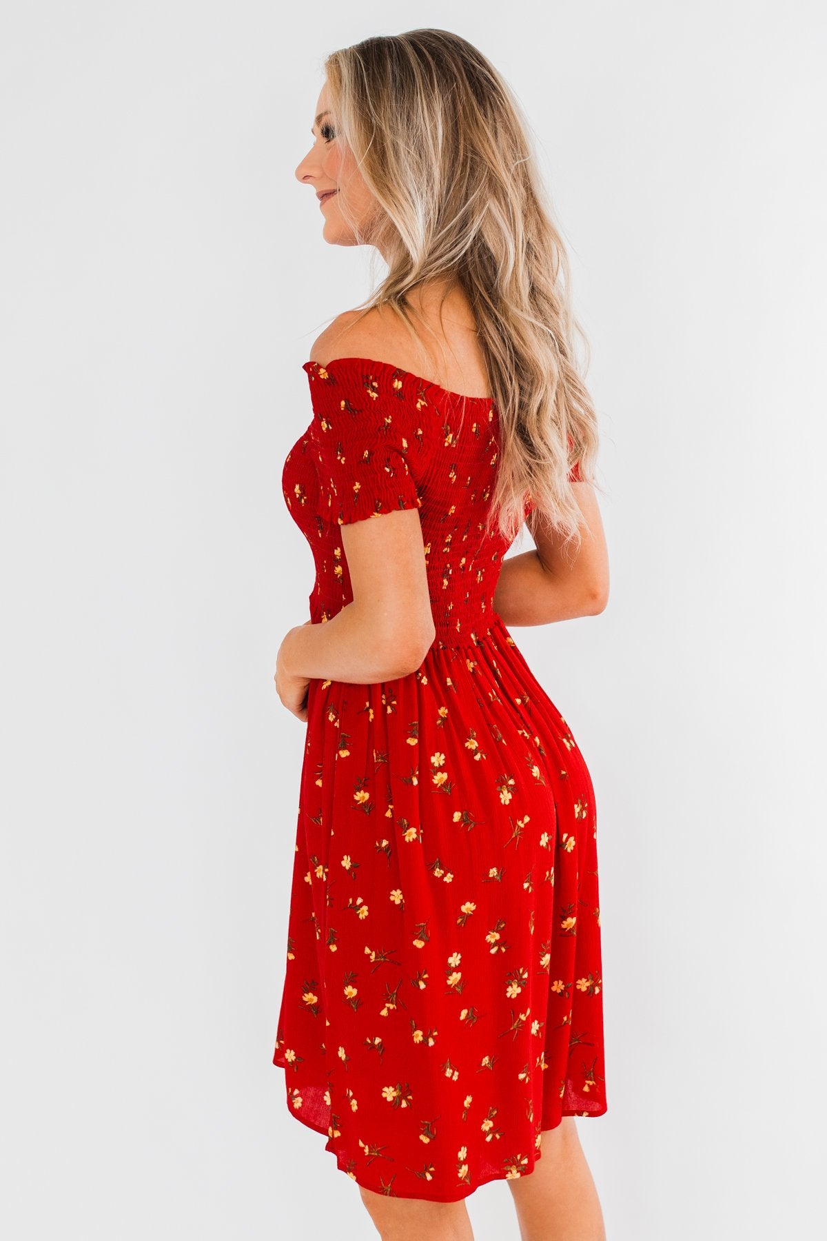Dancing Through The Flowers Cinched Dress- Red