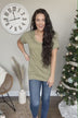 Simpler Times V-Neck Pocket Top- Light Olive